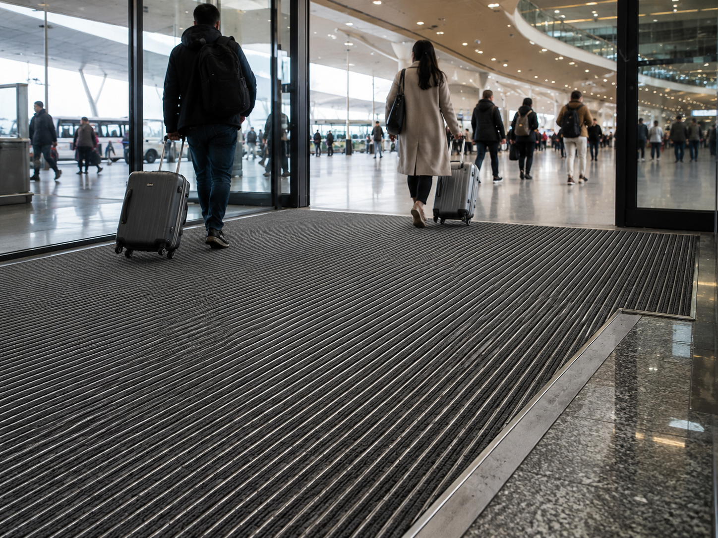 Airport or metro station entrance with aluminum mat system