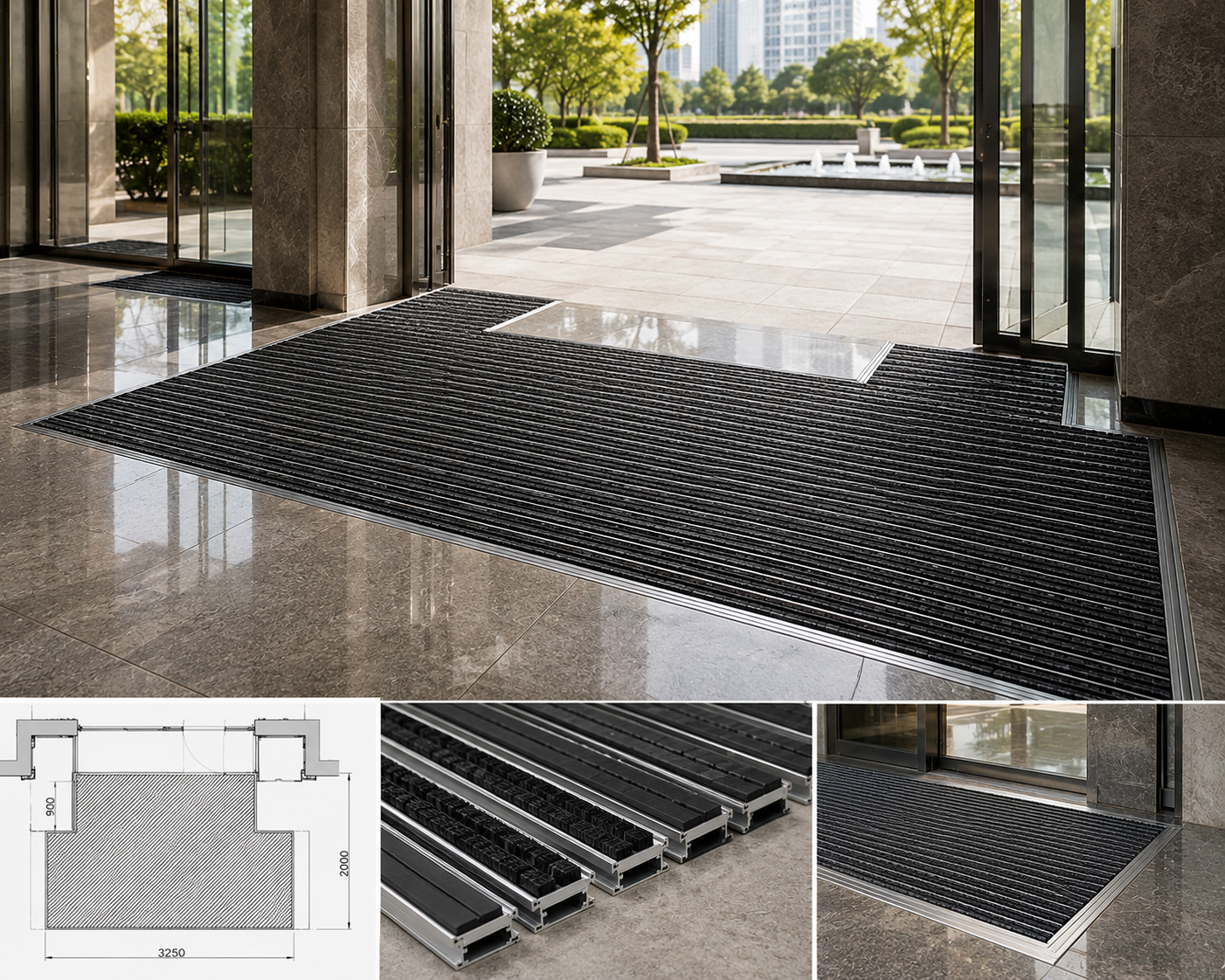 Custom aluminum mat installation detail in an entrance pit