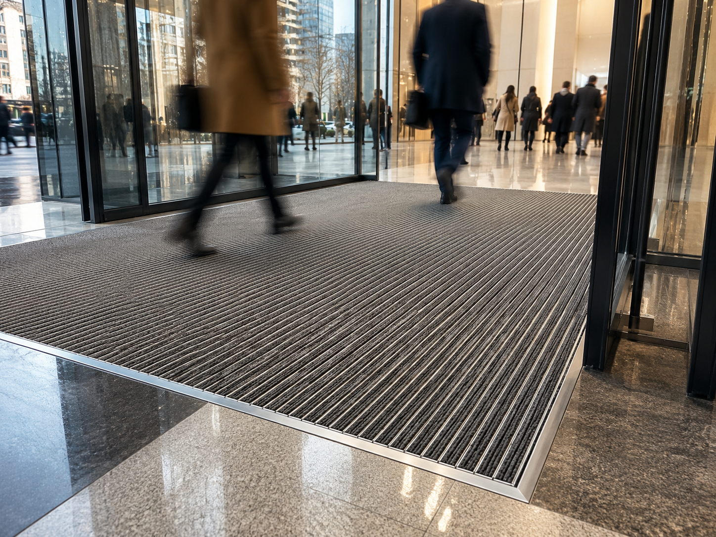 Heavy-duty aluminum entrance mat solution at an airport terminal