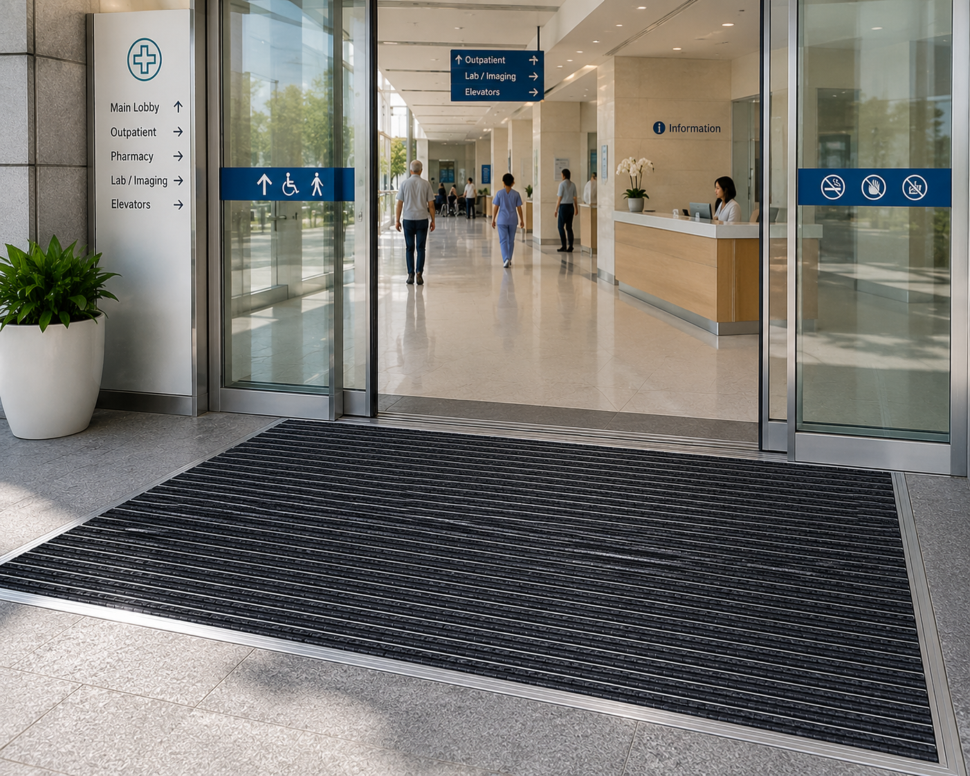 Hospital and public building entrance with aluminum mat