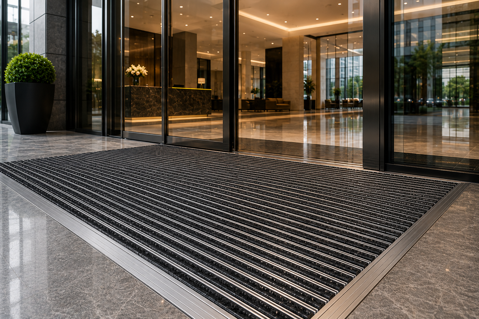 Premium commercial lobby with recessed aluminum entrance mat system